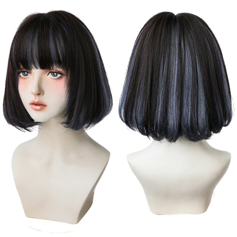 Women's Short Wig Black Heat Resistant Synthetic Hair with Bangs