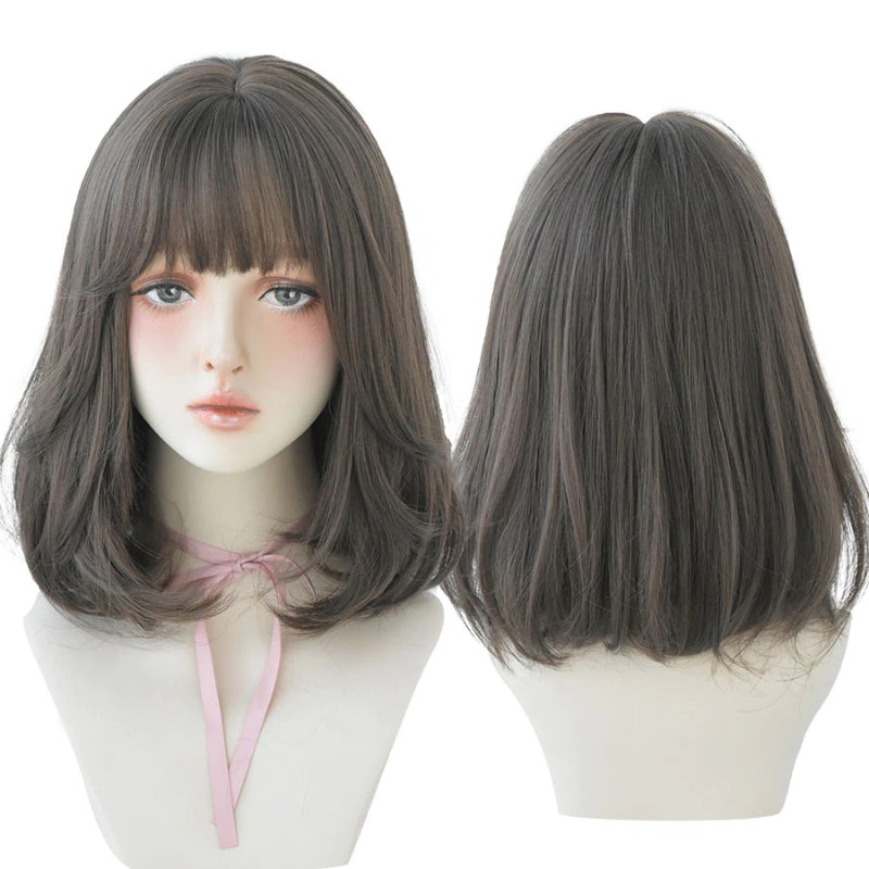 Women's Short Wig Black Heat Resistant Synthetic Hair with Bangs
