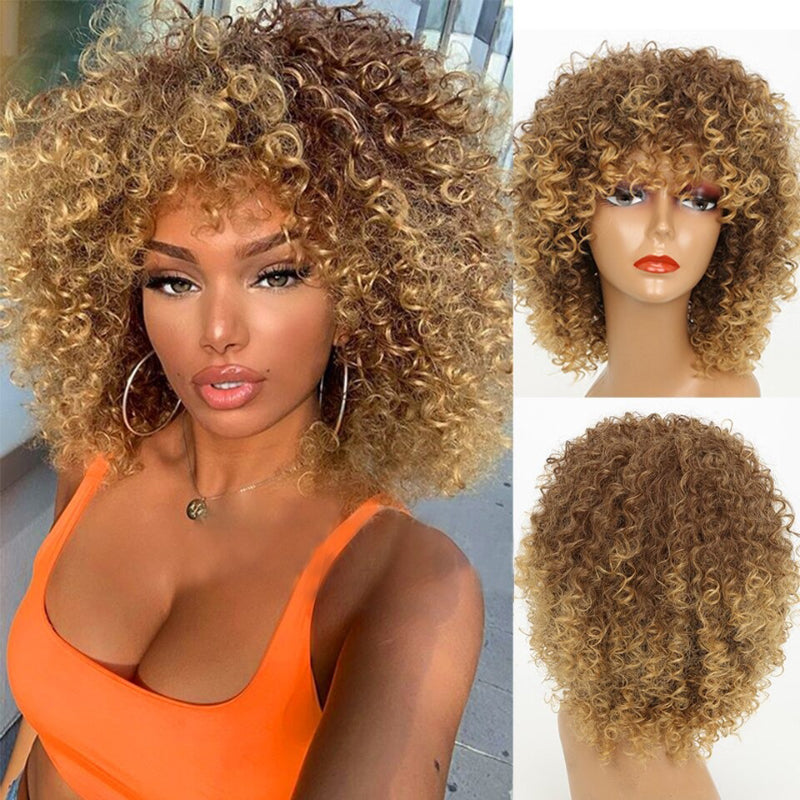 Women's Short Wig Blonde Kinky Curly High-Temperature Fiber