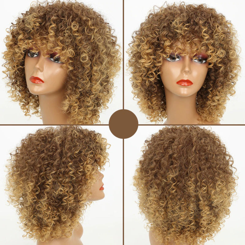 Women's Short Wig Blonde Kinky Curly High-Temperature Fiber