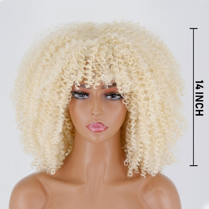 Women's Short Wig Blonde Kinky Curly High-Temperature Fiber