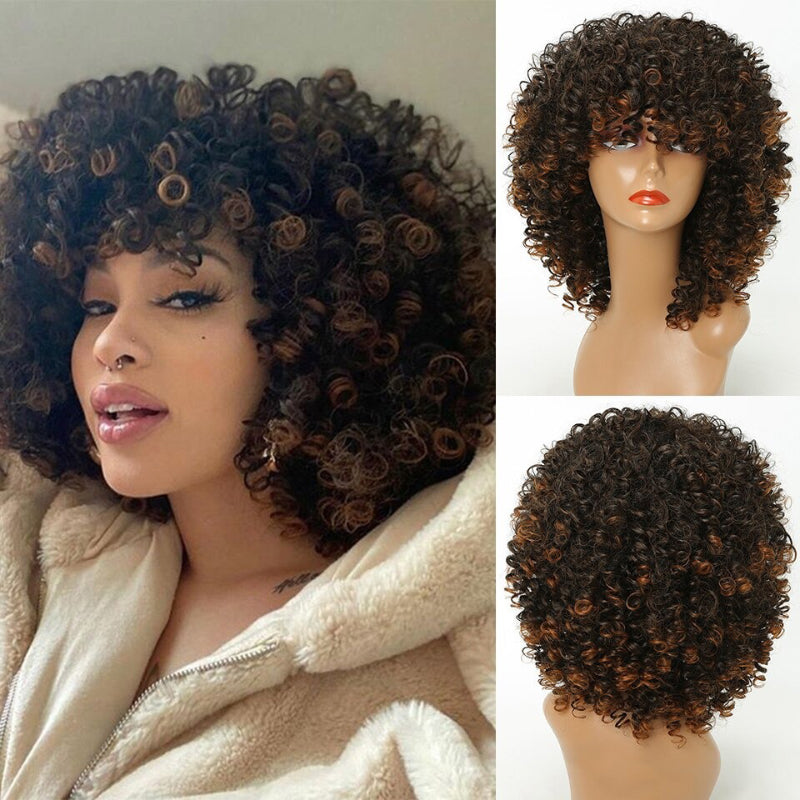 Women's Short Wig Blonde Kinky Curly High-Temperature Fiber