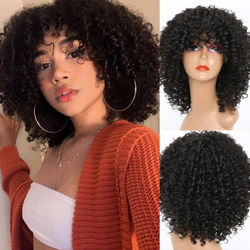 Women's Short Wig Blonde Kinky Curly High-Temperature Fiber