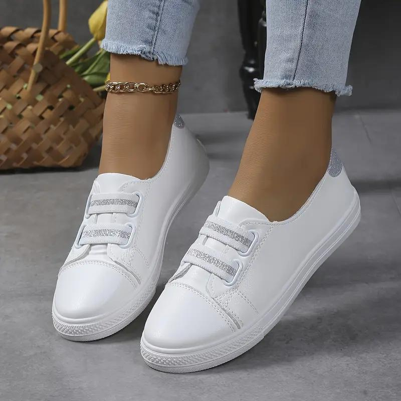 Women's Slip-On Sneakers with Elastic Band and Rounded Toe – Comfortable Rubber Sole for Everyday Wear
