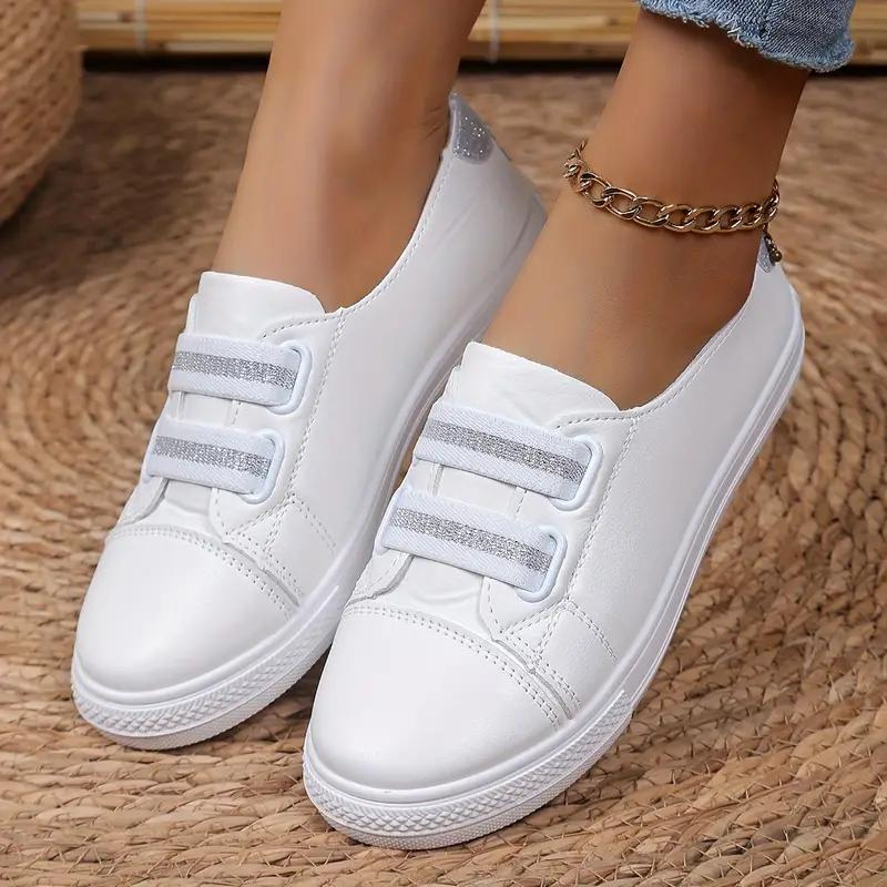 Women's Slip-On Sneakers with Elastic Band and Rounded Toe – Comfortable Rubber Sole for Everyday Wear