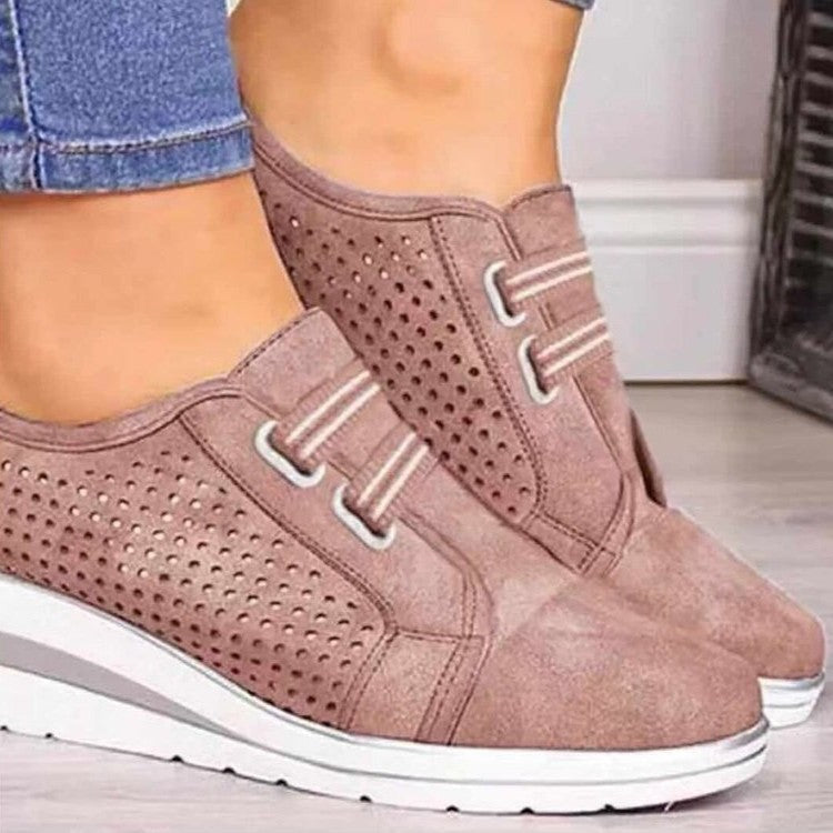 Women's Slip-On Wedge Sneakers - Breathable Fabric, Elastic Vamp, Comfortable Round Toe Design