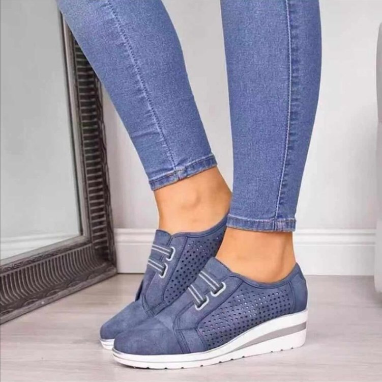 Women's Slip-On Wedge Sneakers - Breathable Fabric, Elastic Vamp, Comfortable Round Toe Design
