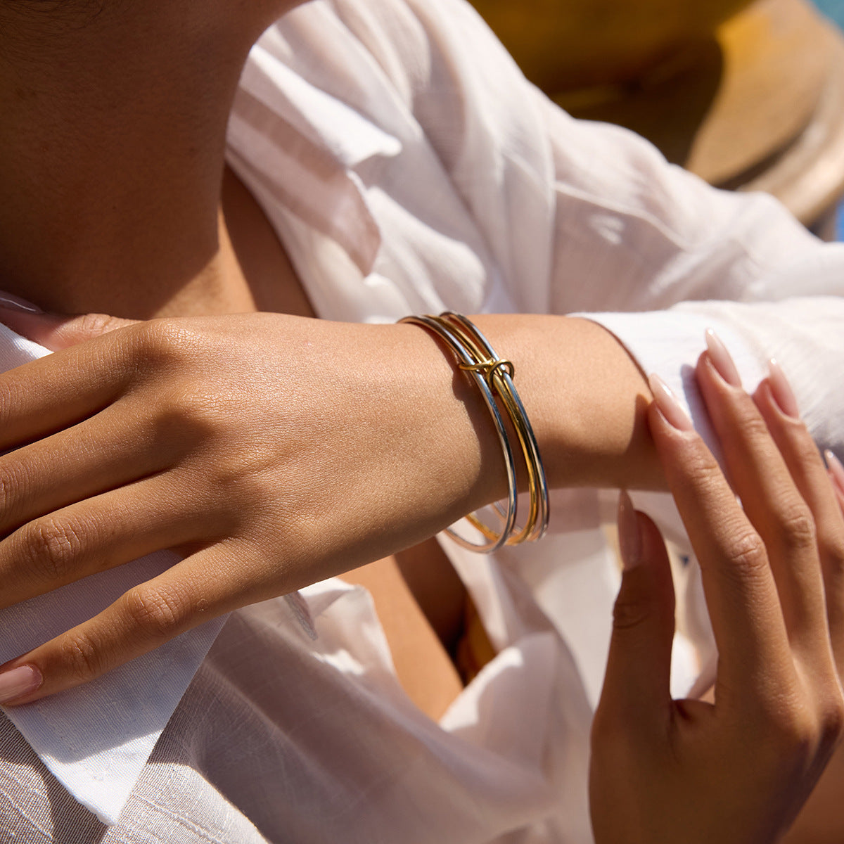 Women's Stacked Bracelet Gold and Silver Stainless Steel