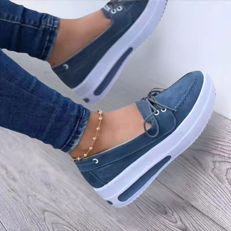 Women's Suede Wedge Heel Shoes with Lace-Up Design and Platform Sole – Casual Round Toe Footwear