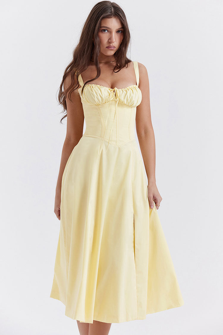 Women's Summer Dress Yellow Cotton Fit & Flare Midi Sundress