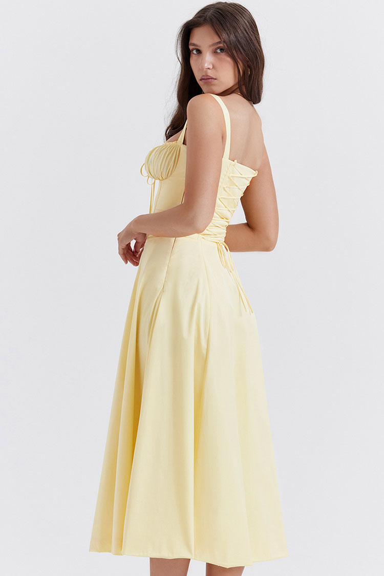 Women's Summer Dress Yellow Cotton Fit & Flare Midi Sundress