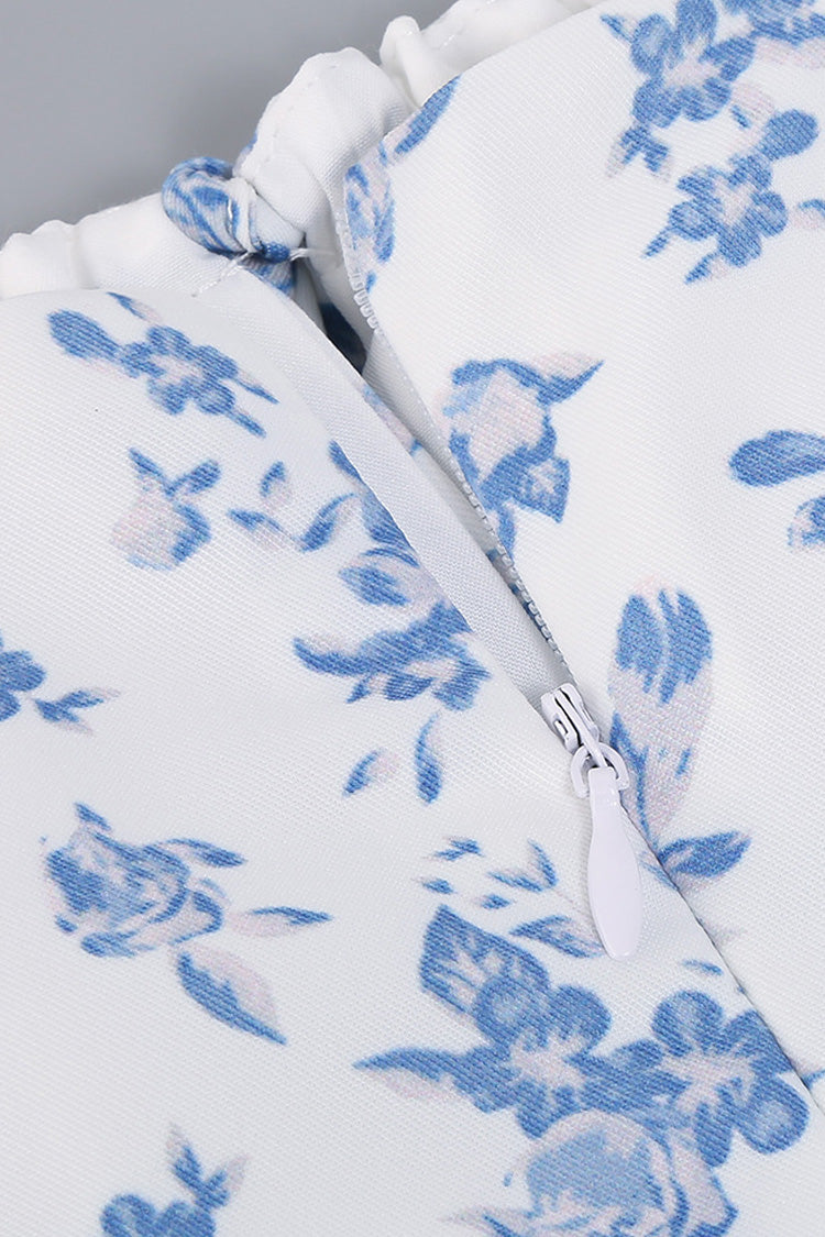 Women's Summer Midi Dress Blue Floral Cotton