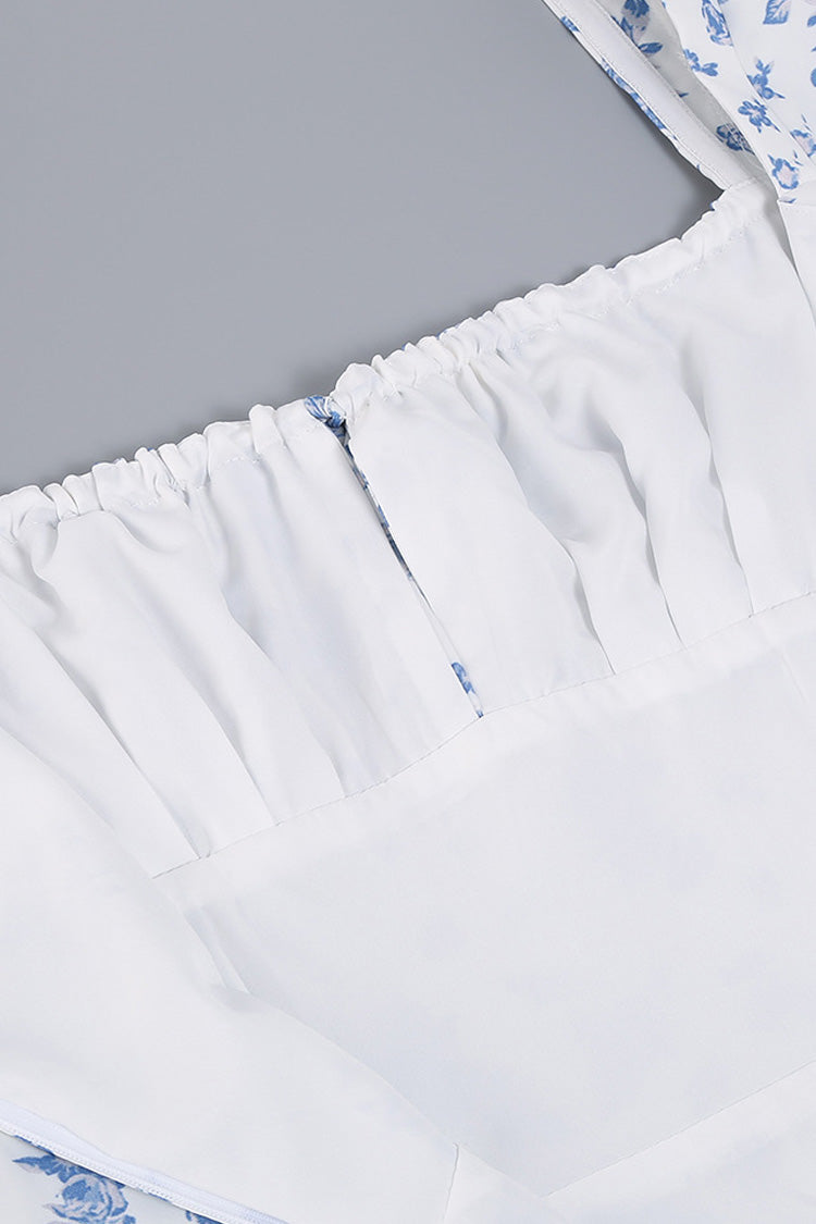 Women's Summer Midi Dress Blue Floral Cotton