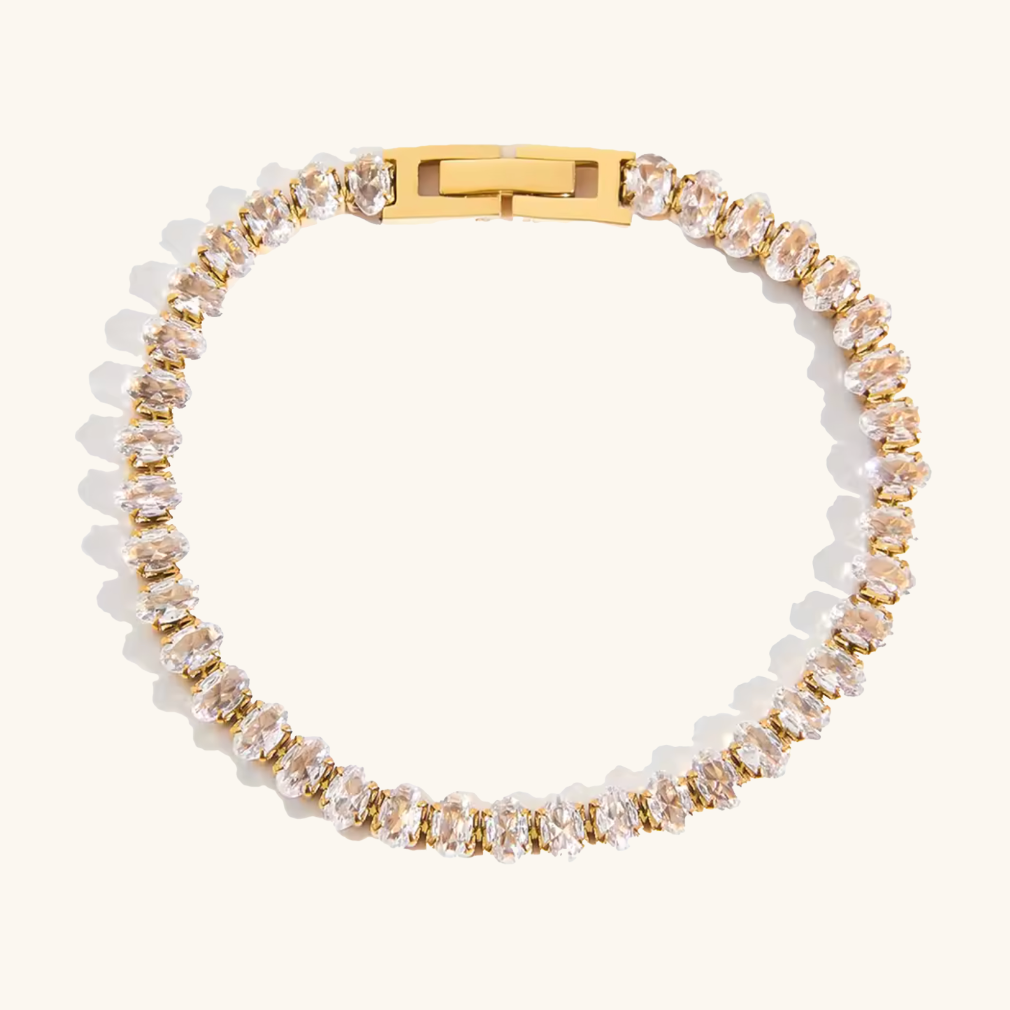 Women's Tennis Bracelet Gold Stainless Steel Oval Cut