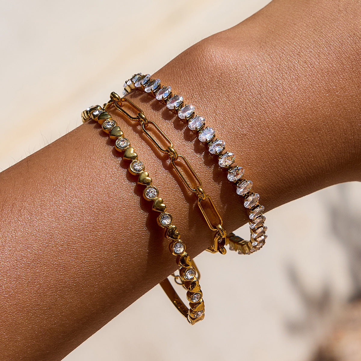 Women's Tennis Bracelet Gold Stainless Steel Oval Cut