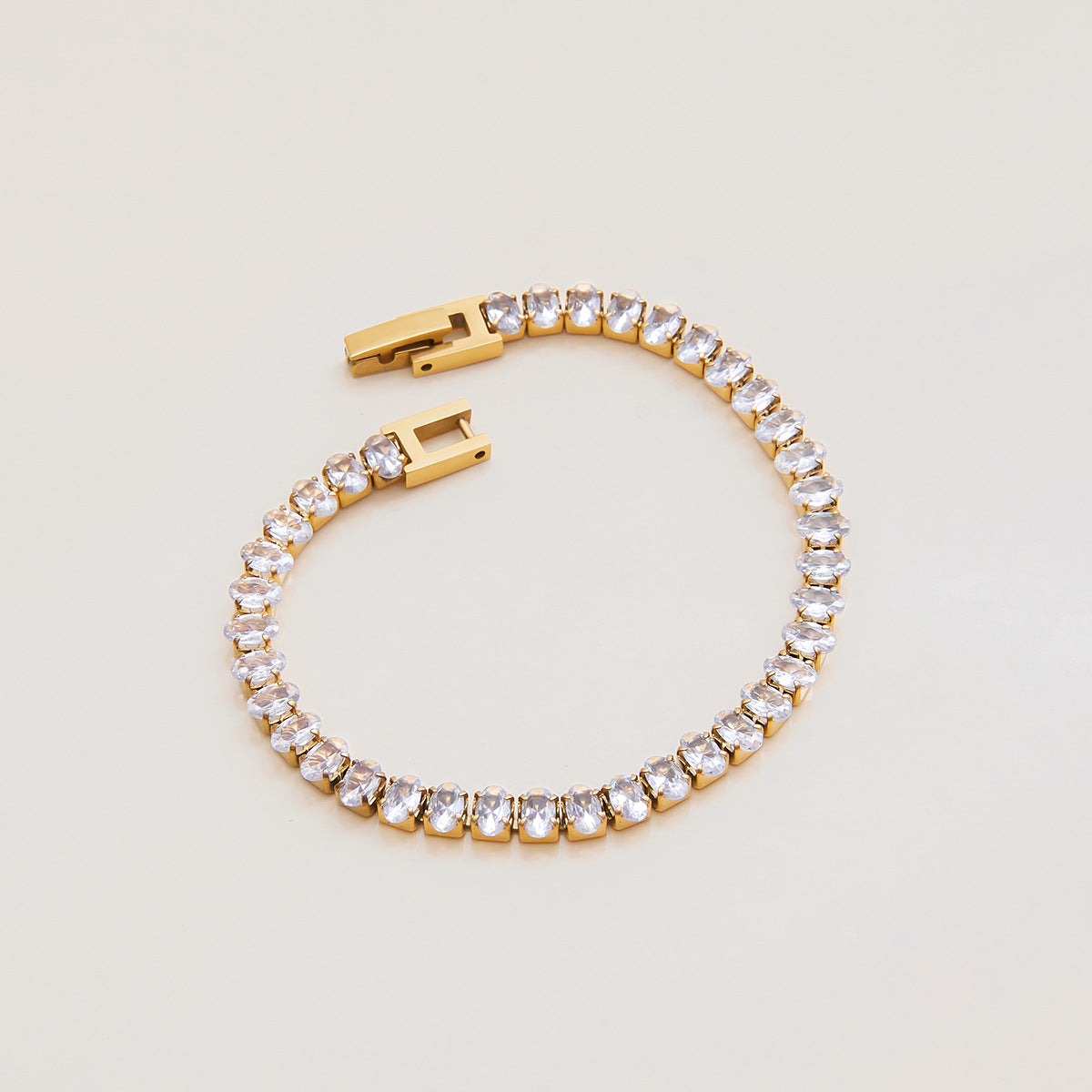 Women's Tennis Bracelet Gold Stainless Steel Oval Cut