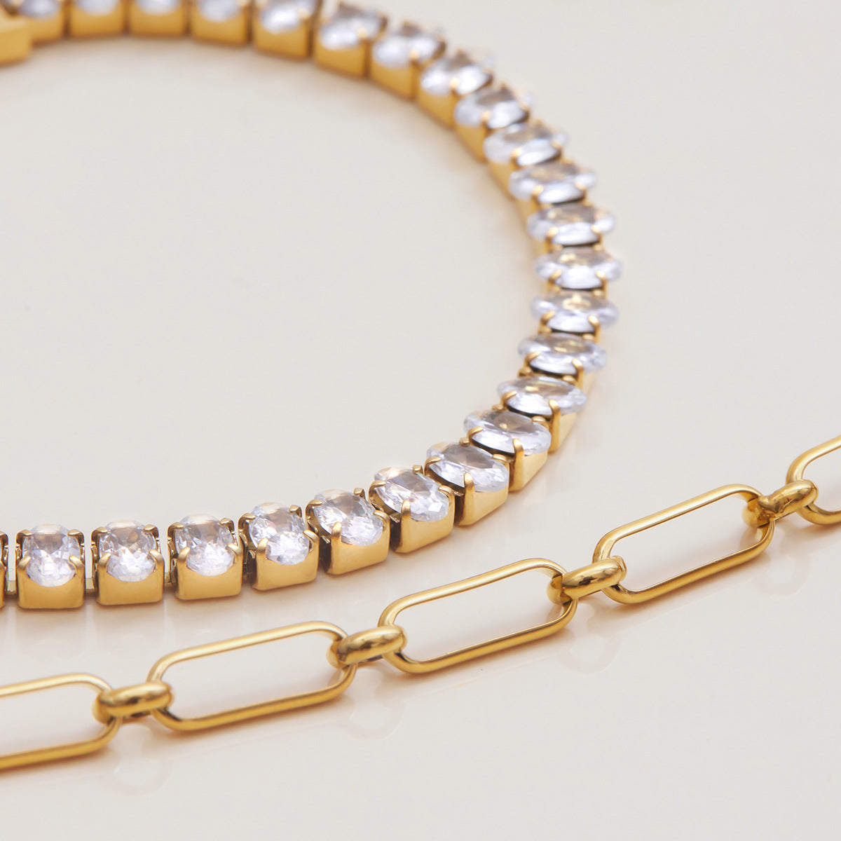 Women's Tennis Bracelet Gold Stainless Steel Oval Cut