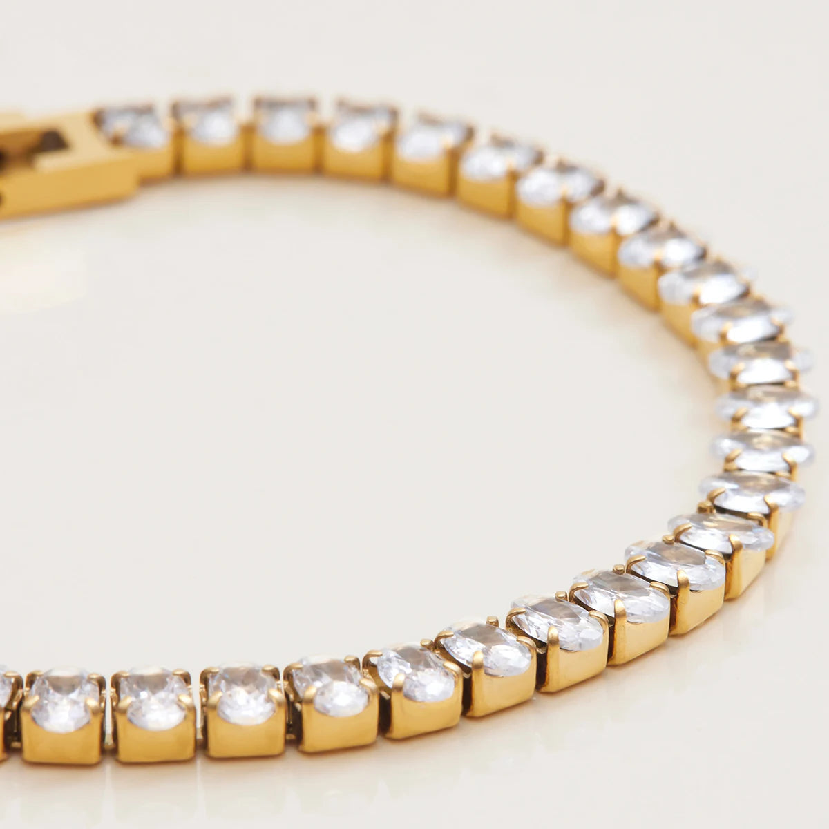Women's Tennis Bracelet Gold Stainless Steel Oval Cut