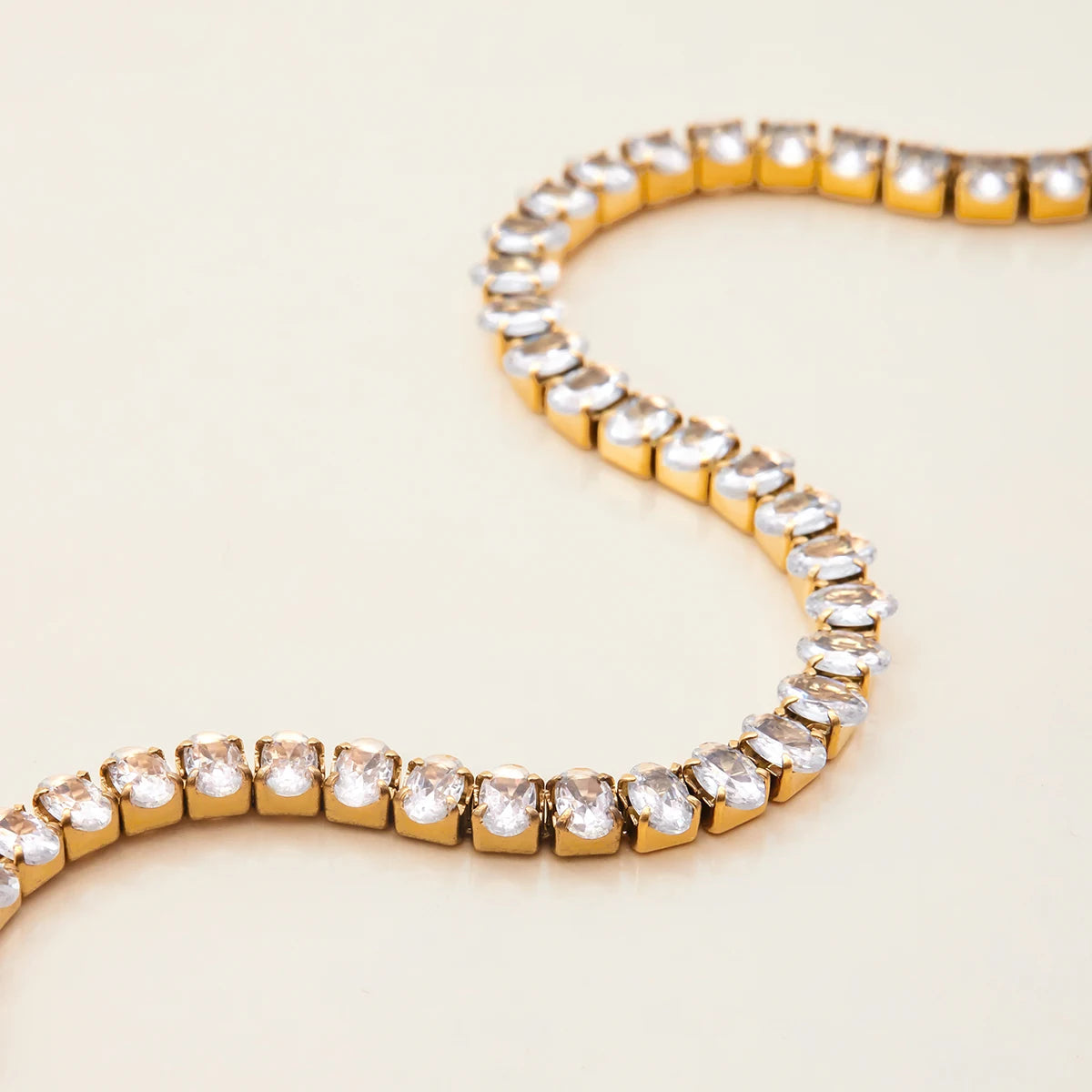 Women's Tennis Bracelet Gold Stainless Steel Oval Cut