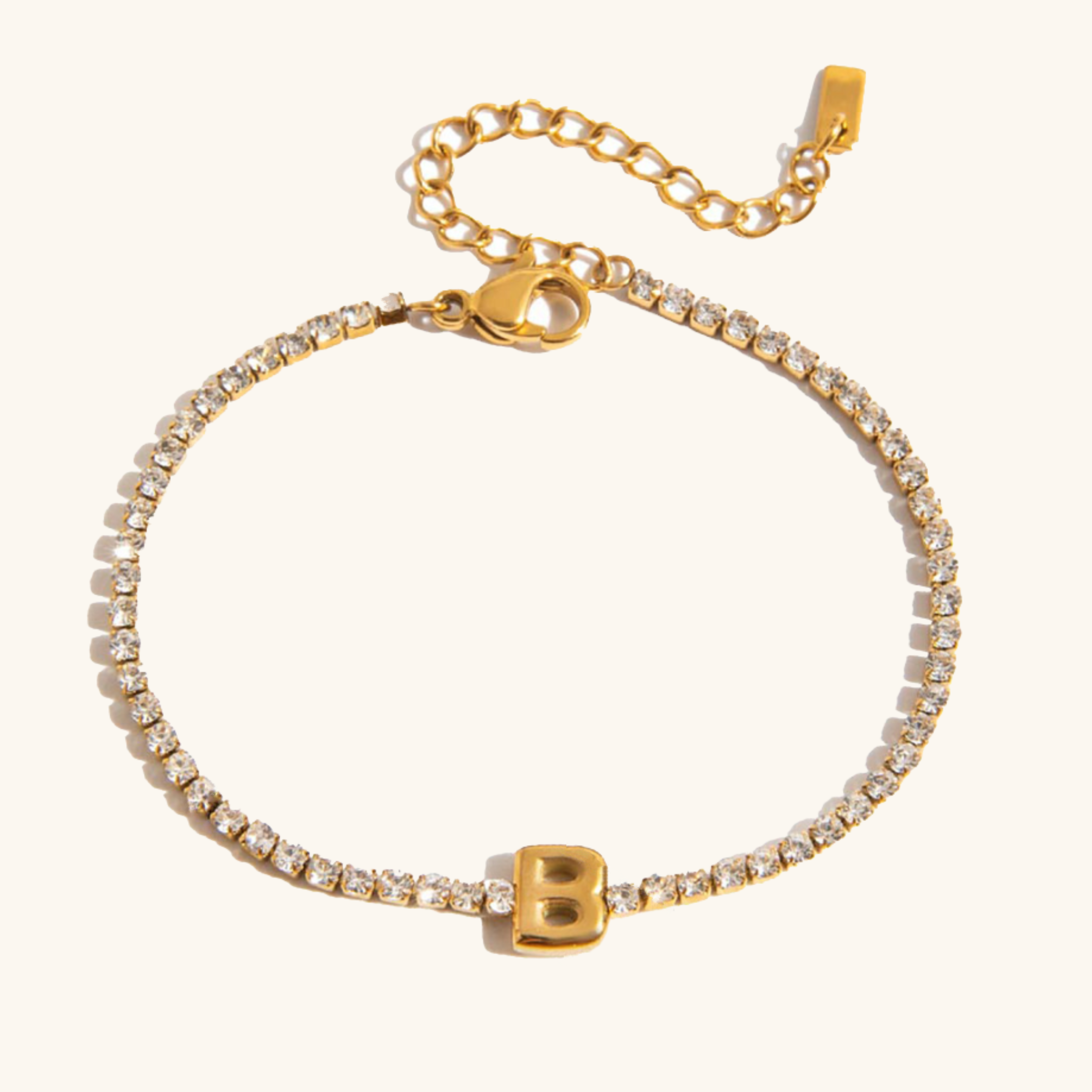 Women's Tennis Bracelet Gold Stainless Steel with Bubble Letter Design