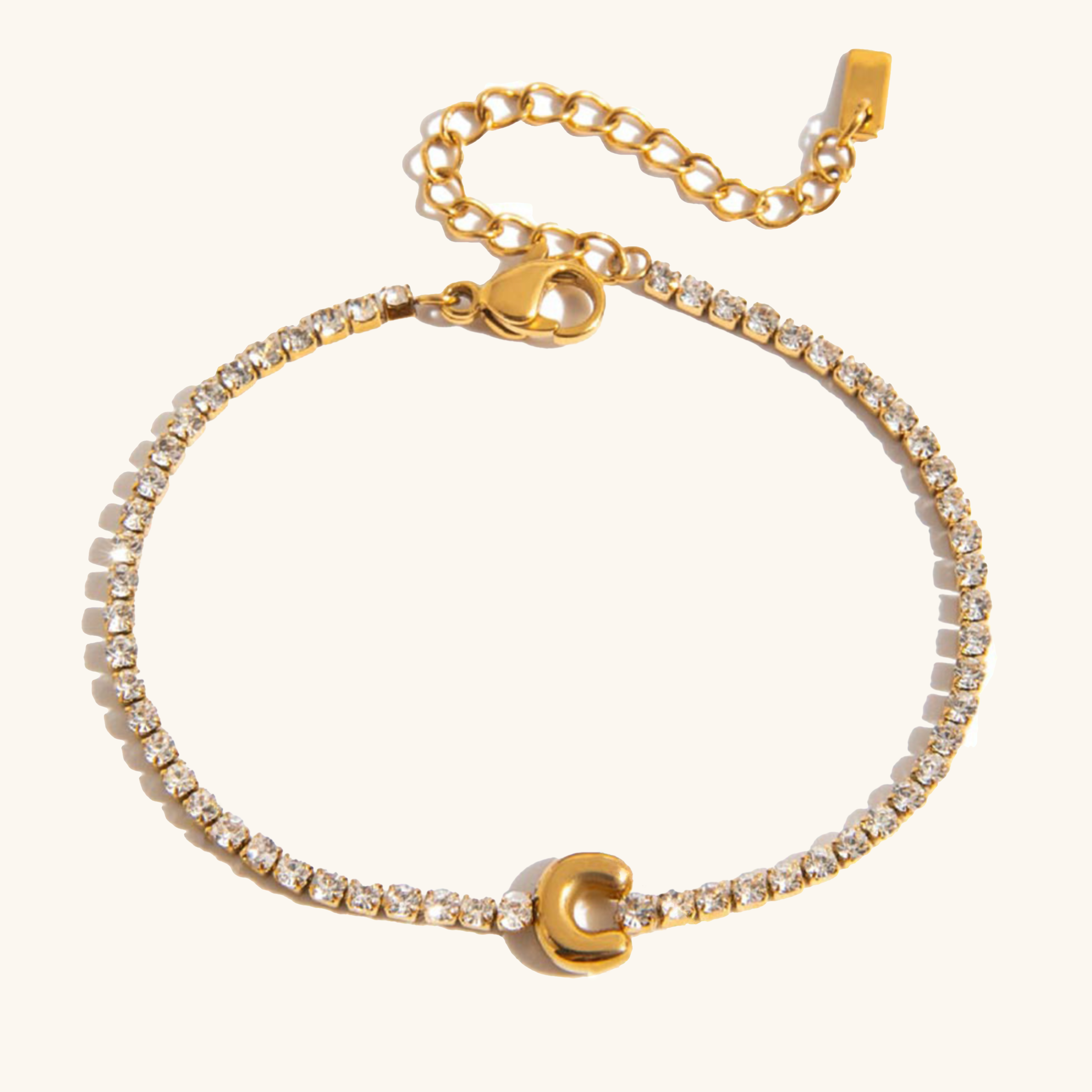 Women's Tennis Bracelet Gold Stainless Steel with Bubble Letter Design