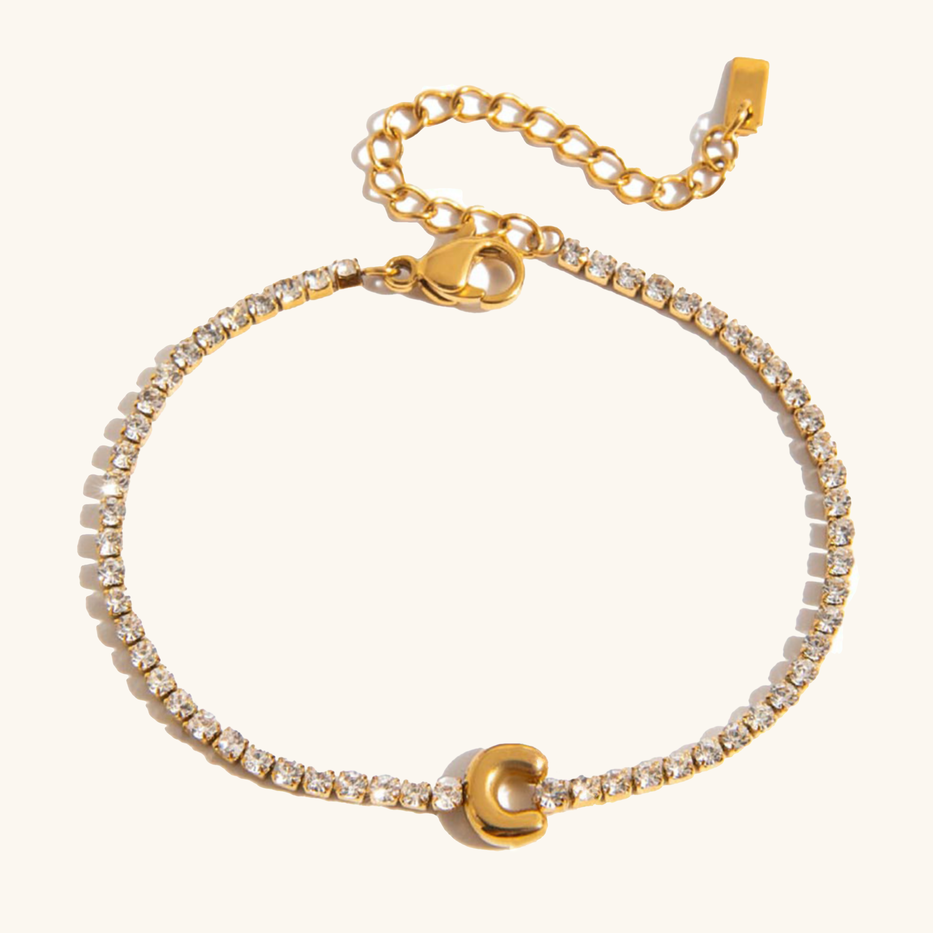 Women's Tennis Bracelet Gold Stainless Steel with Bubble Letter Design