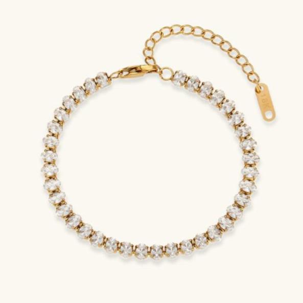 Women's Tennis Bracelet Gold Stainless Steel with Diamond Simulants