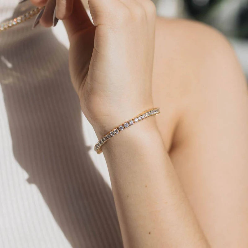 Women's Tennis Bracelet Gold Stainless Steel with Diamond Simulants