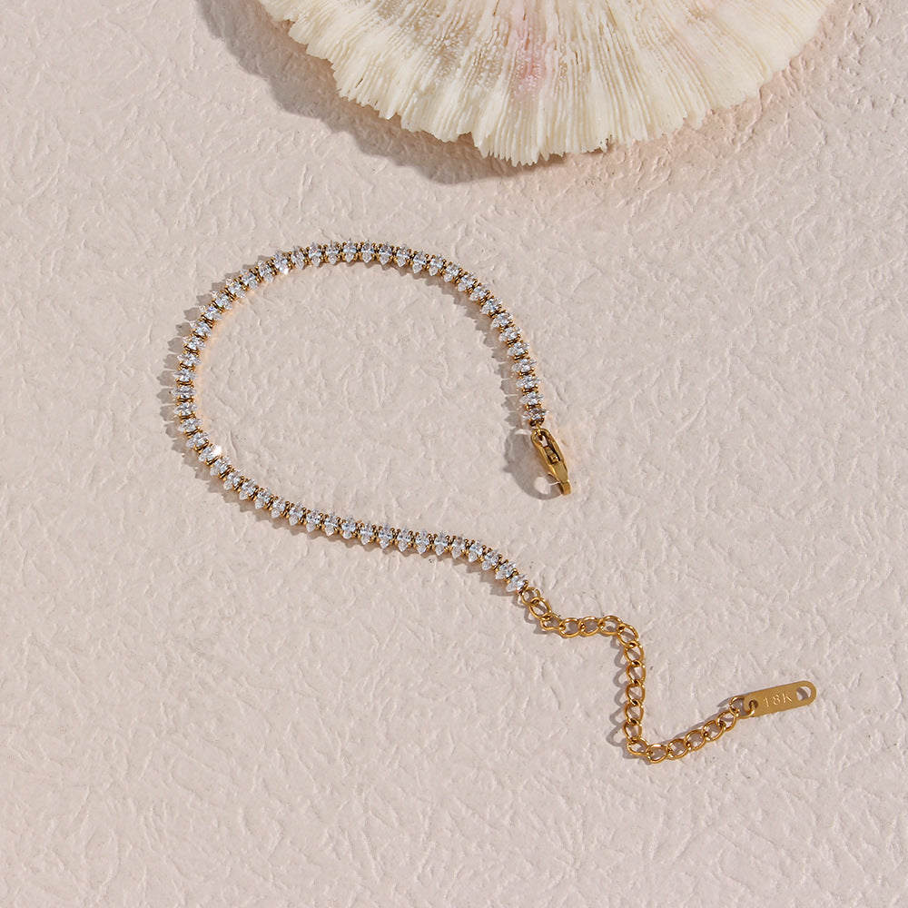 Women's Tennis Bracelet Gold Stainless Steel with Diamond Simulants