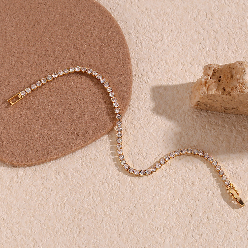 Women's Tennis Bracelet Gold Stainless Steel with Diamond Simulants