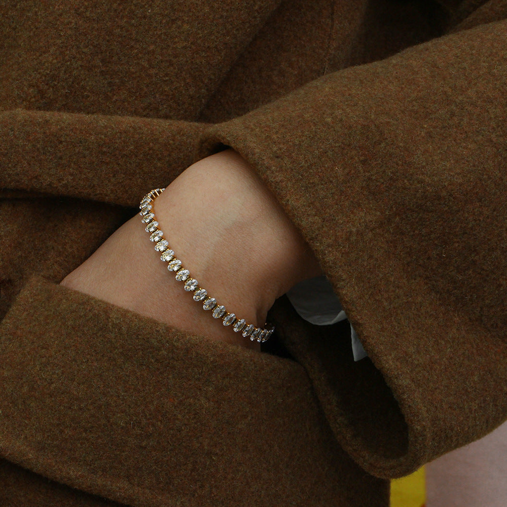 Women's Tennis Bracelet Gold Stainless Steel with Diamond Simulants