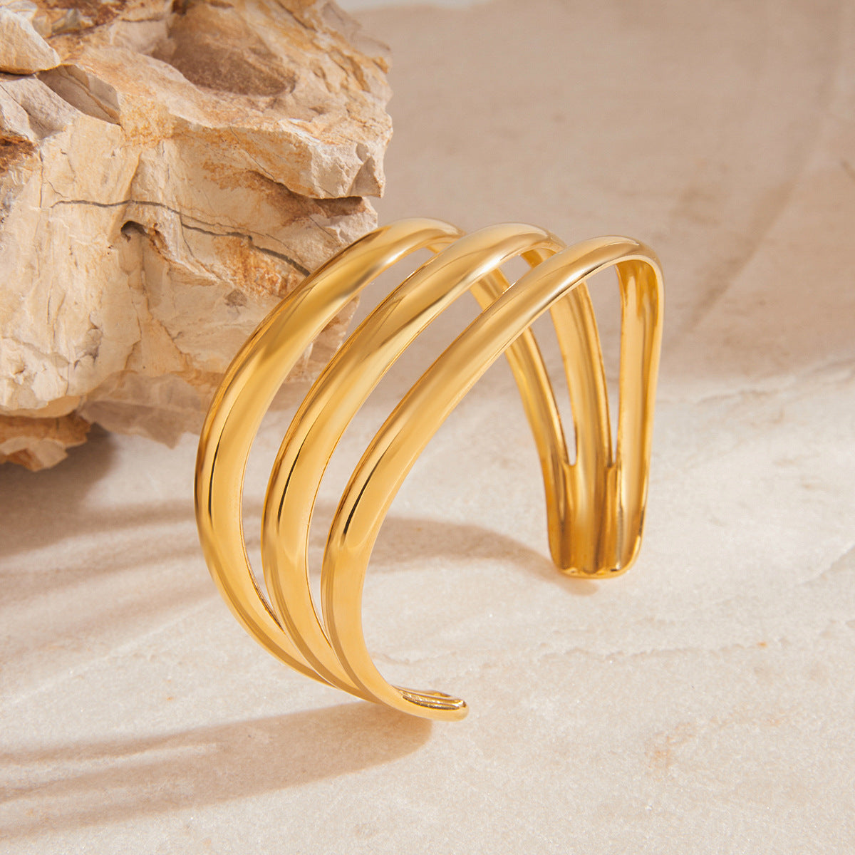 Women's Triple Layer Bangle Gold Stainless Steel