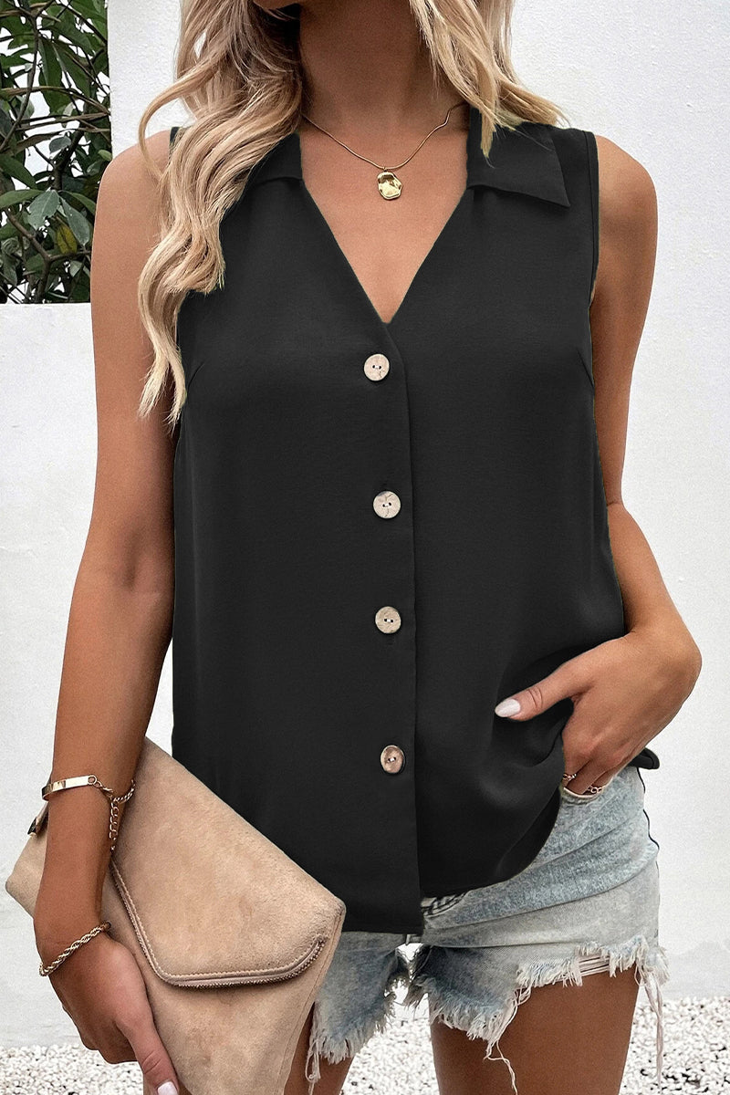 Women's V-Neck Button-Up Top – Elegant and Versatile Blouse for All Occasions