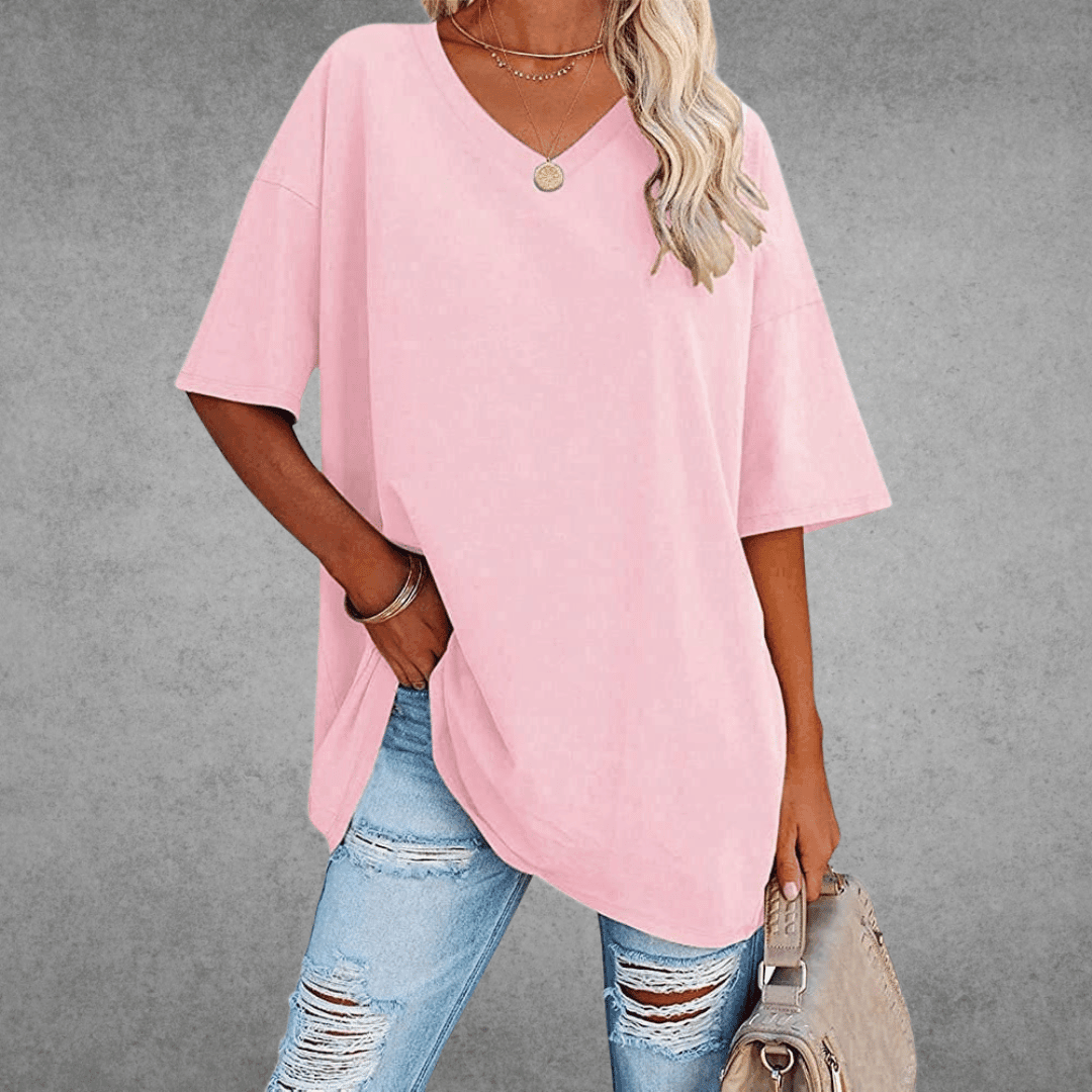 Women's V-Neck Short Sleeve T-Shirt – Soft Cotton Blend for Everyday Comfort