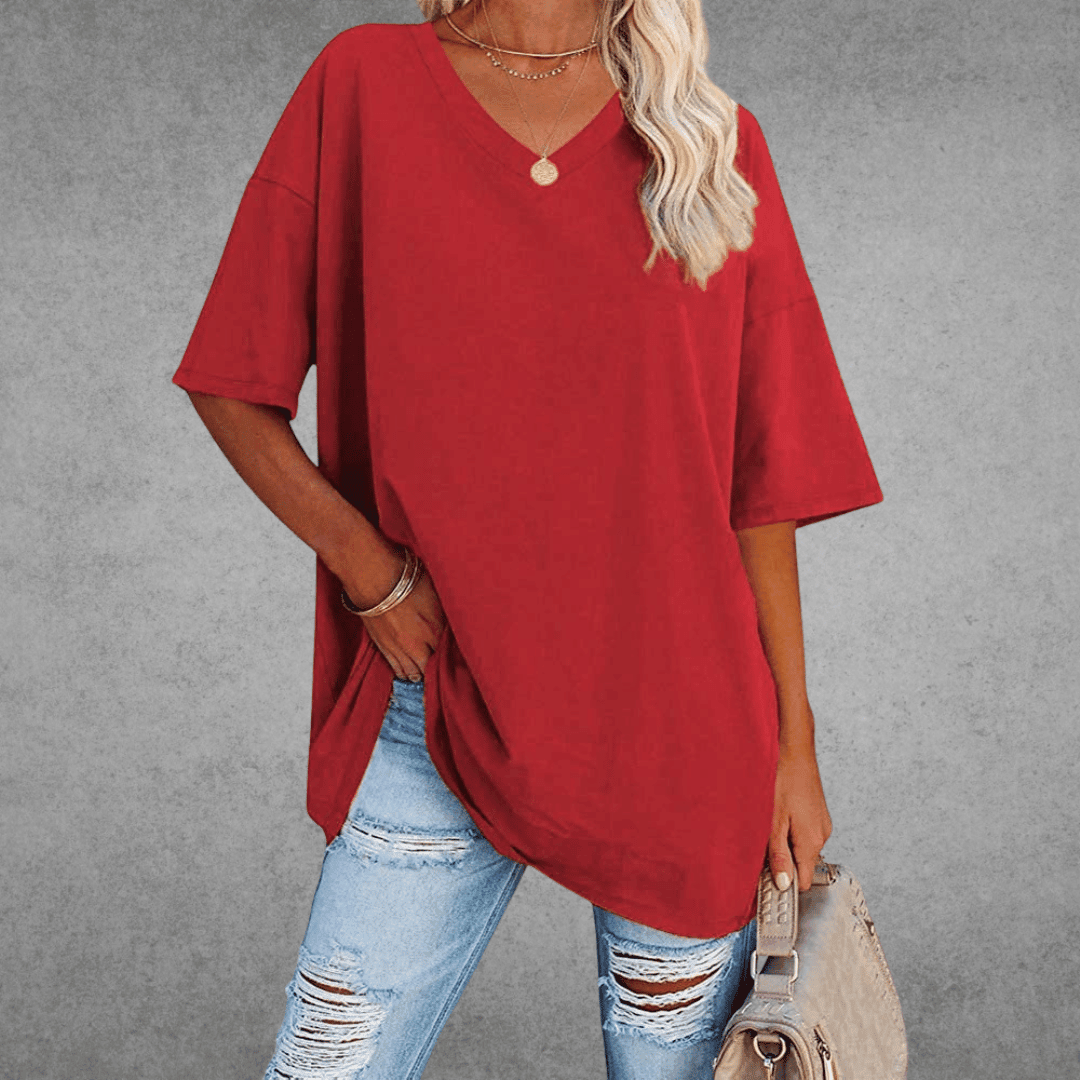 Women's V-Neck Short Sleeve T-Shirt – Soft Cotton Blend for Everyday Comfort