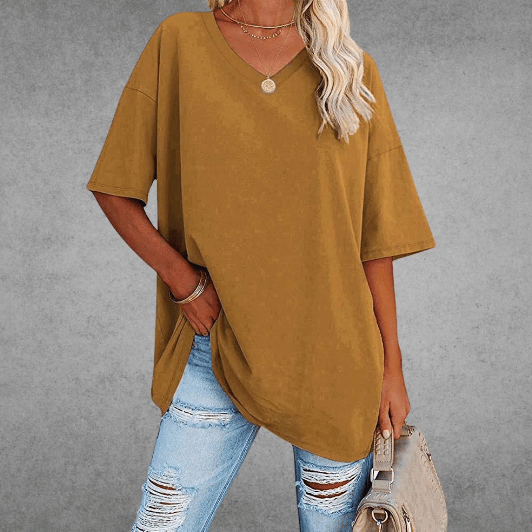 Women's V-Neck Short Sleeve T-Shirt – Soft Cotton Blend for Everyday Comfort