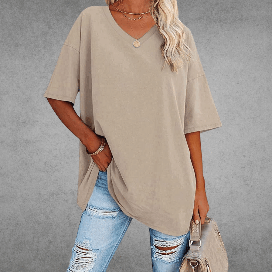 Women's V-Neck Short Sleeve T-Shirt – Soft Cotton Blend for Everyday Comfort