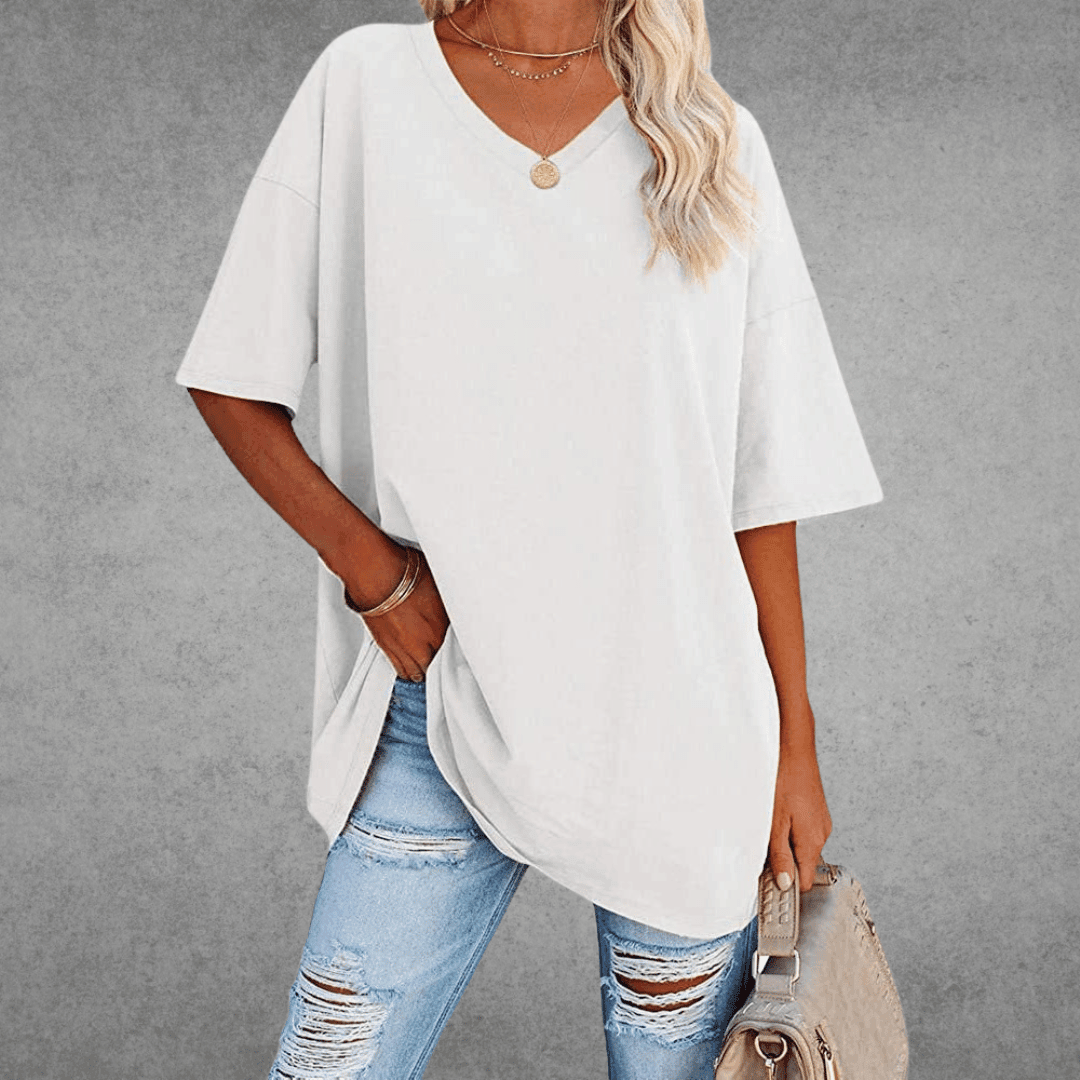 Women's V-Neck Short Sleeve T-Shirt – Soft Cotton Blend for Everyday Comfort