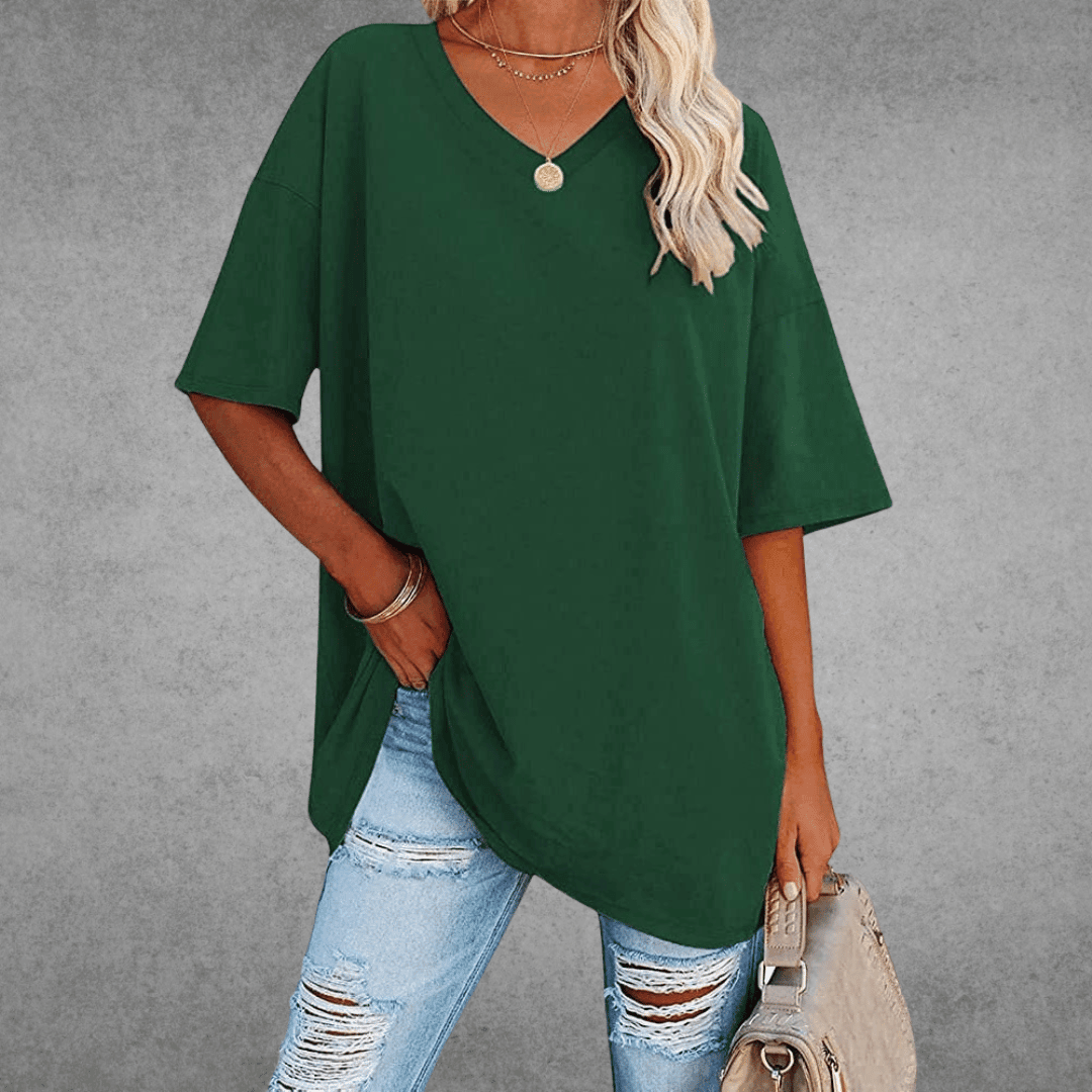 Women's V-Neck Short Sleeve T-Shirt – Soft Cotton Blend for Everyday Comfort