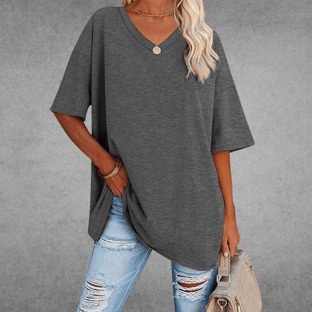 Women's V-Neck Short Sleeve T-Shirt – Soft Cotton Blend for Everyday Comfort