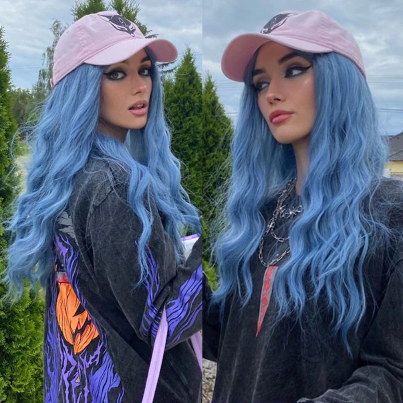 Women's Wavy Wig Bluish Gray High-Temperature Fiber