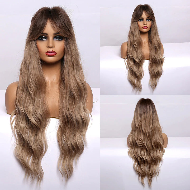 Women's Wavy Wig Bluish Gray High-Temperature Fiber