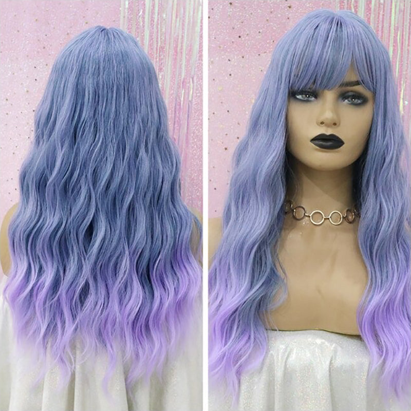 Women's Wavy Wig Bluish Gray High-Temperature Fiber