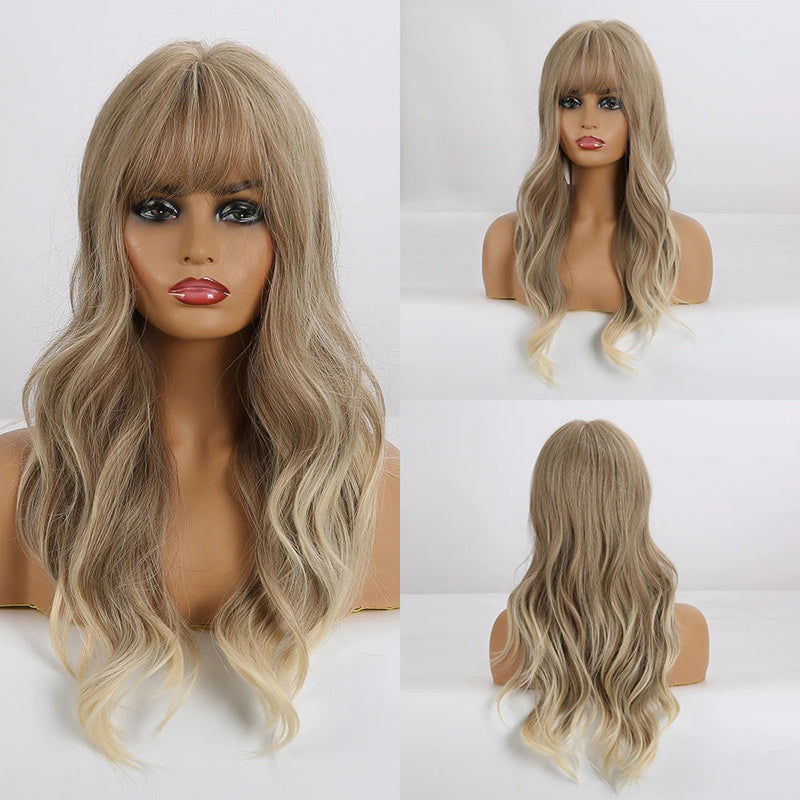Women's Wavy Wig Bluish Gray High-Temperature Fiber