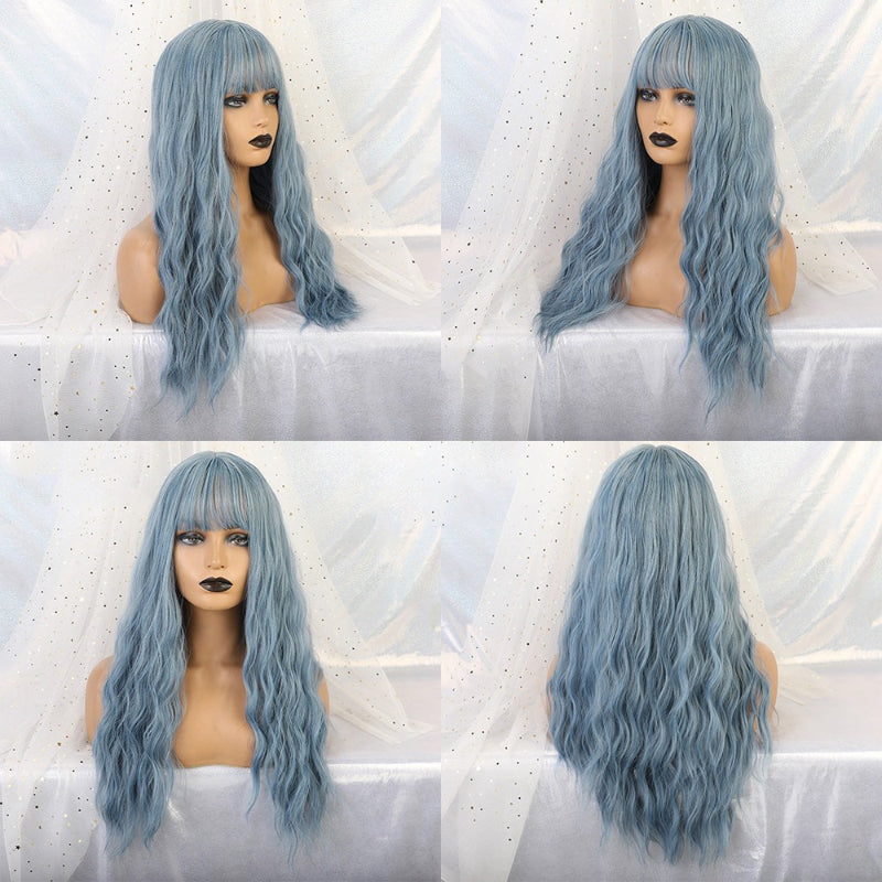 Women's Wavy Wig Bluish Gray High-Temperature Fiber