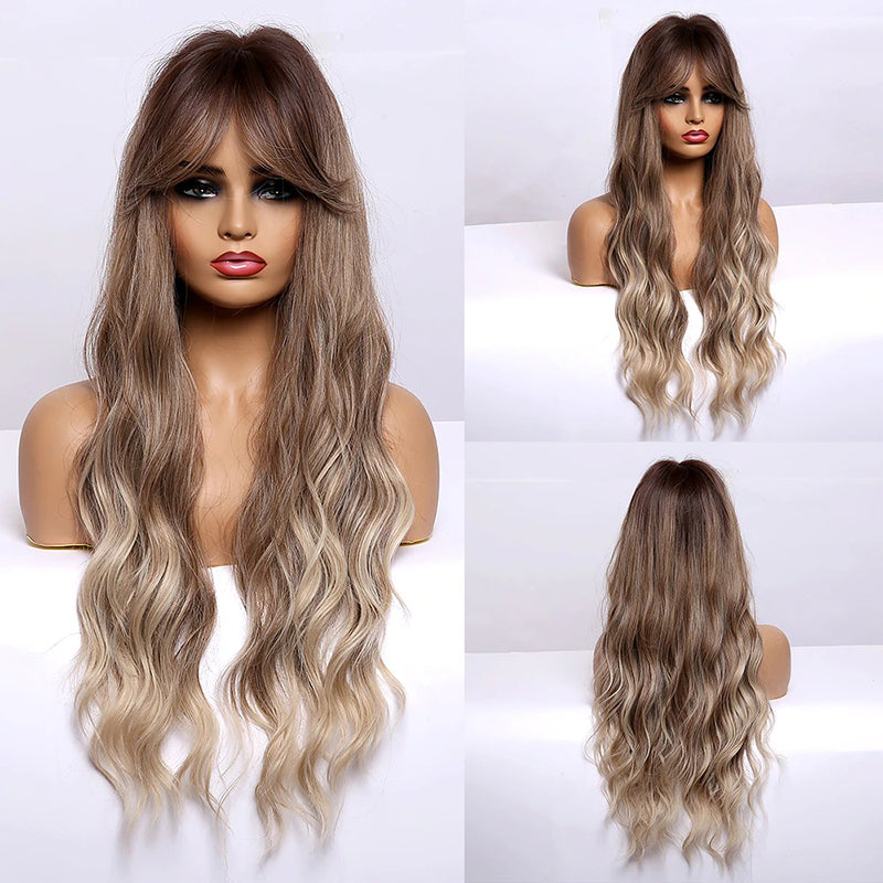 Women's Wavy Wig Bluish Gray High-Temperature Fiber