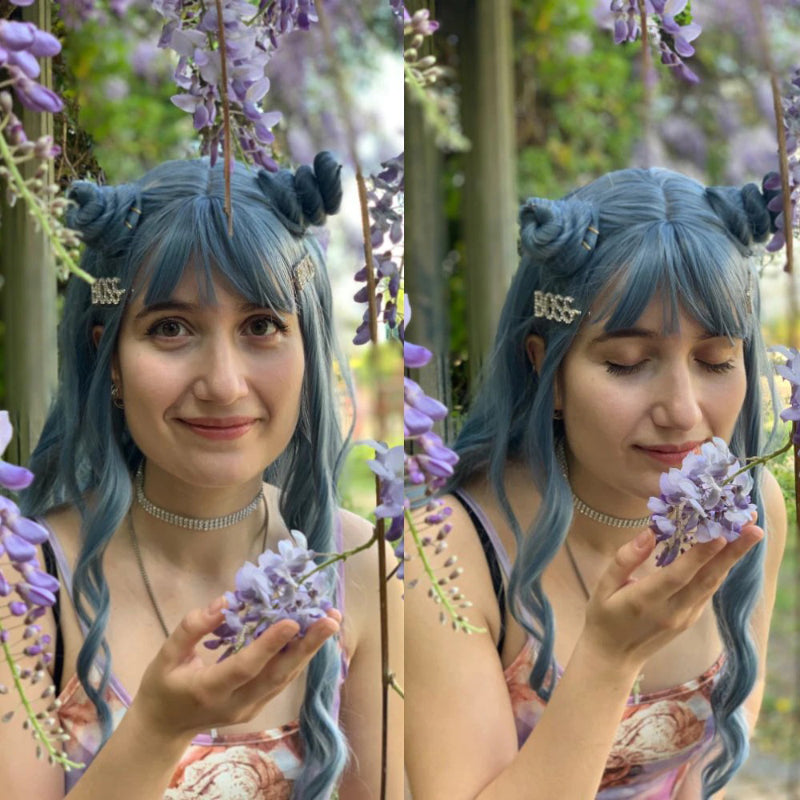 Women's Wavy Wig Bluish Gray High-Temperature Fiber