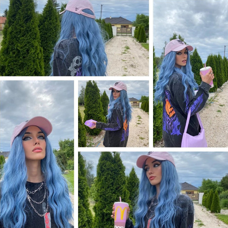 Women's Wavy Wig Bluish Gray High-Temperature Fiber