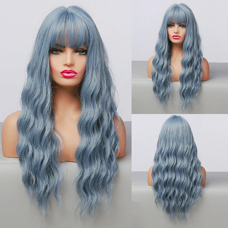 Women's Wavy Wig Bluish Gray High-Temperature Fiber