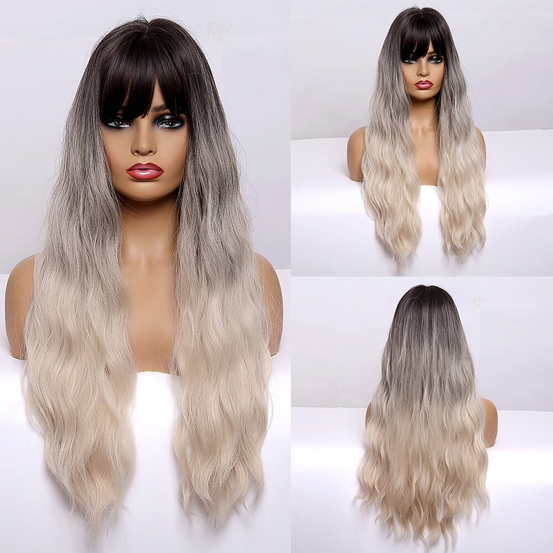 Women's Wavy Wig Bluish Gray High-Temperature Fiber